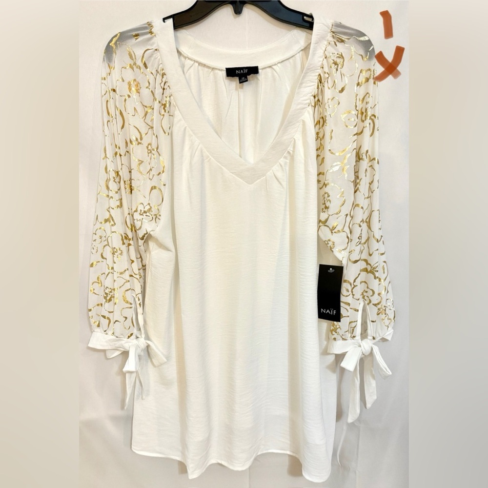 NAIF White Tie Front Embellished Blouse